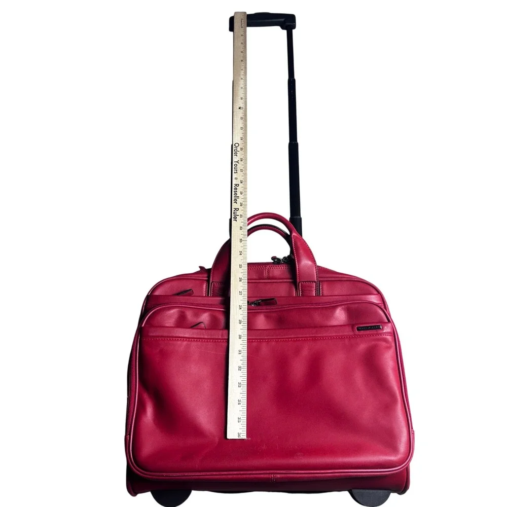 Dilana Red Leather Rolling Briefcase Laptop Bag Telescoping Handle Carry On